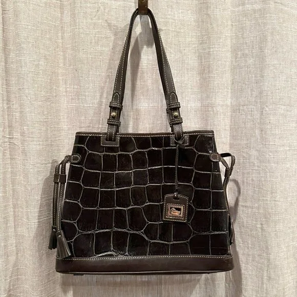 Dooney & Bourke Croc Embossed Double Strap Tassel Shoulder Bag Keychain Dust Bag - Picture 3 of 16